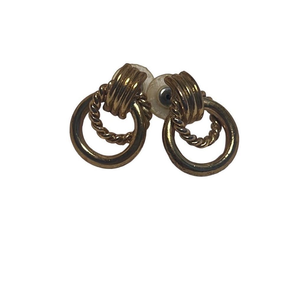 Vintage Gold Tone Textured Rope Love Knot Thailand Signed Designer Earrings